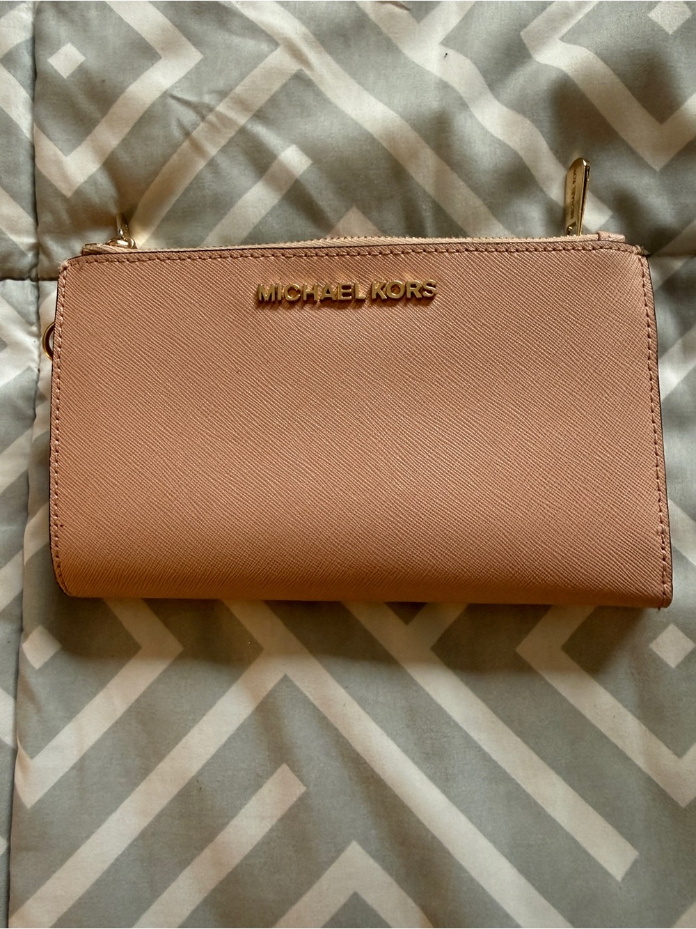 Michael Kors Blush Saffiano Leather Zip Wallet with Gold Hardware